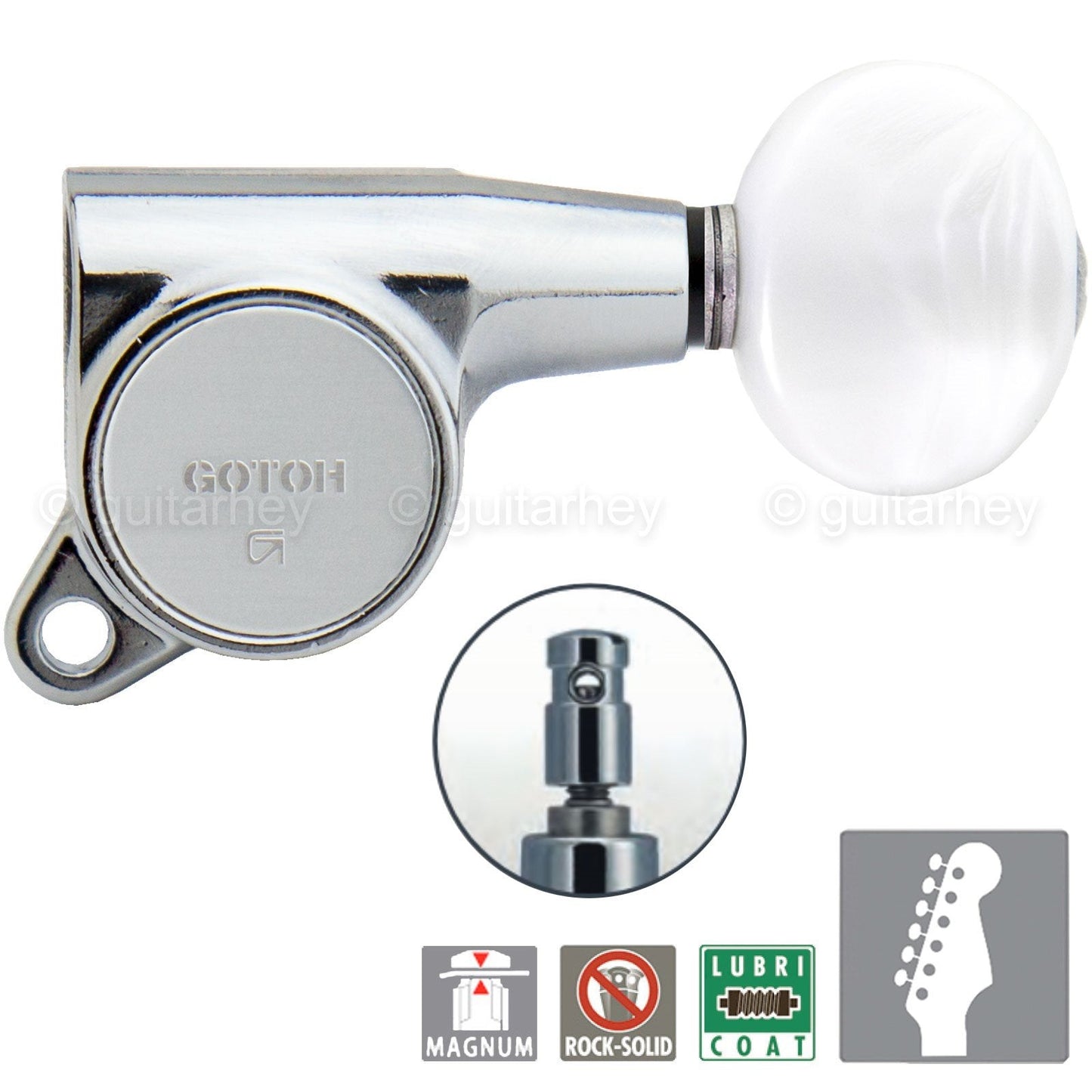 NEW Gotoh SG381-05P1 MG Magnum Locking Set 6 in Line Mini OVAL PEARLOID - CHROME