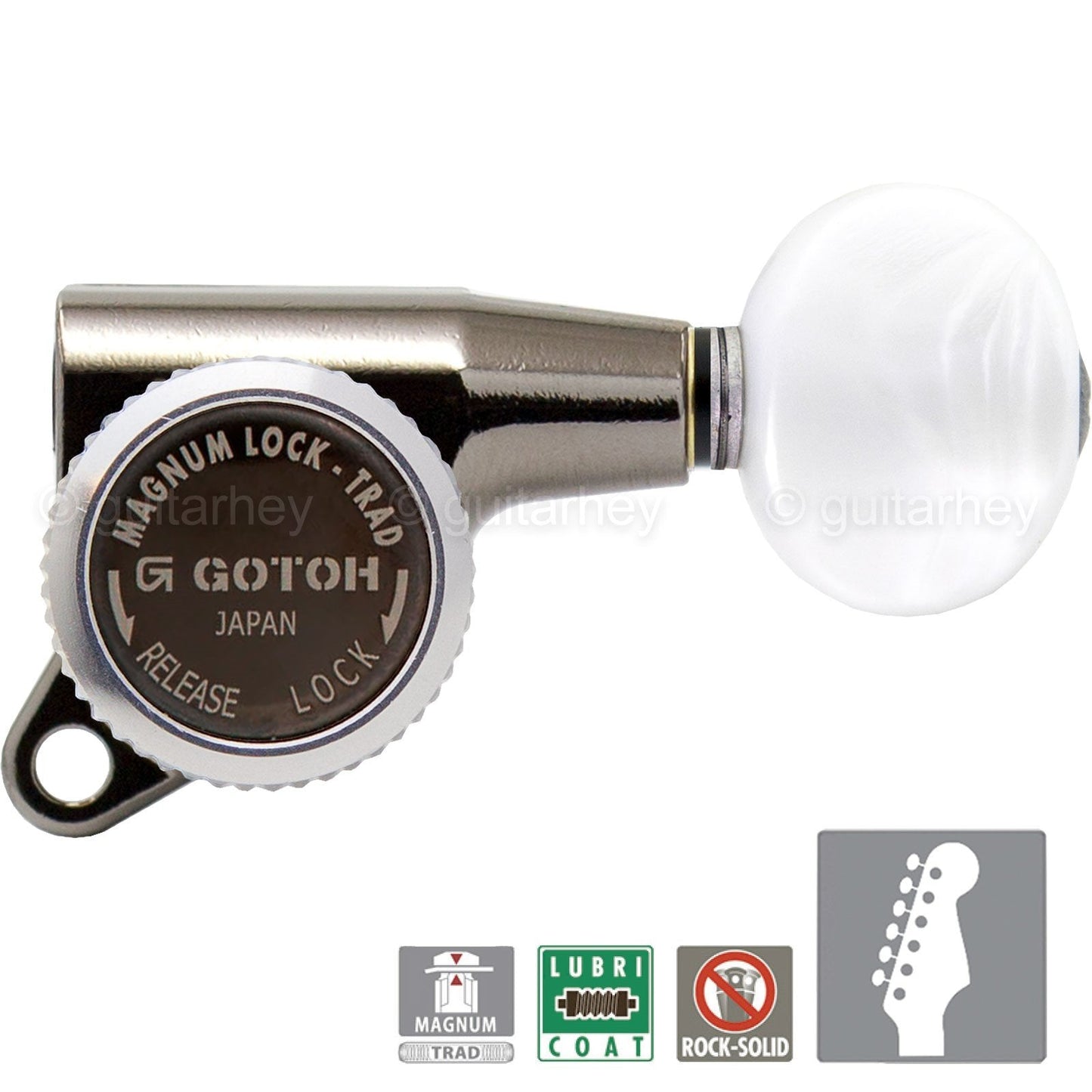 NEW Gotoh SG381-05P1 MGT Locking Tuning Keys Set 6 in Line PEARLOID, COSMO BLACK