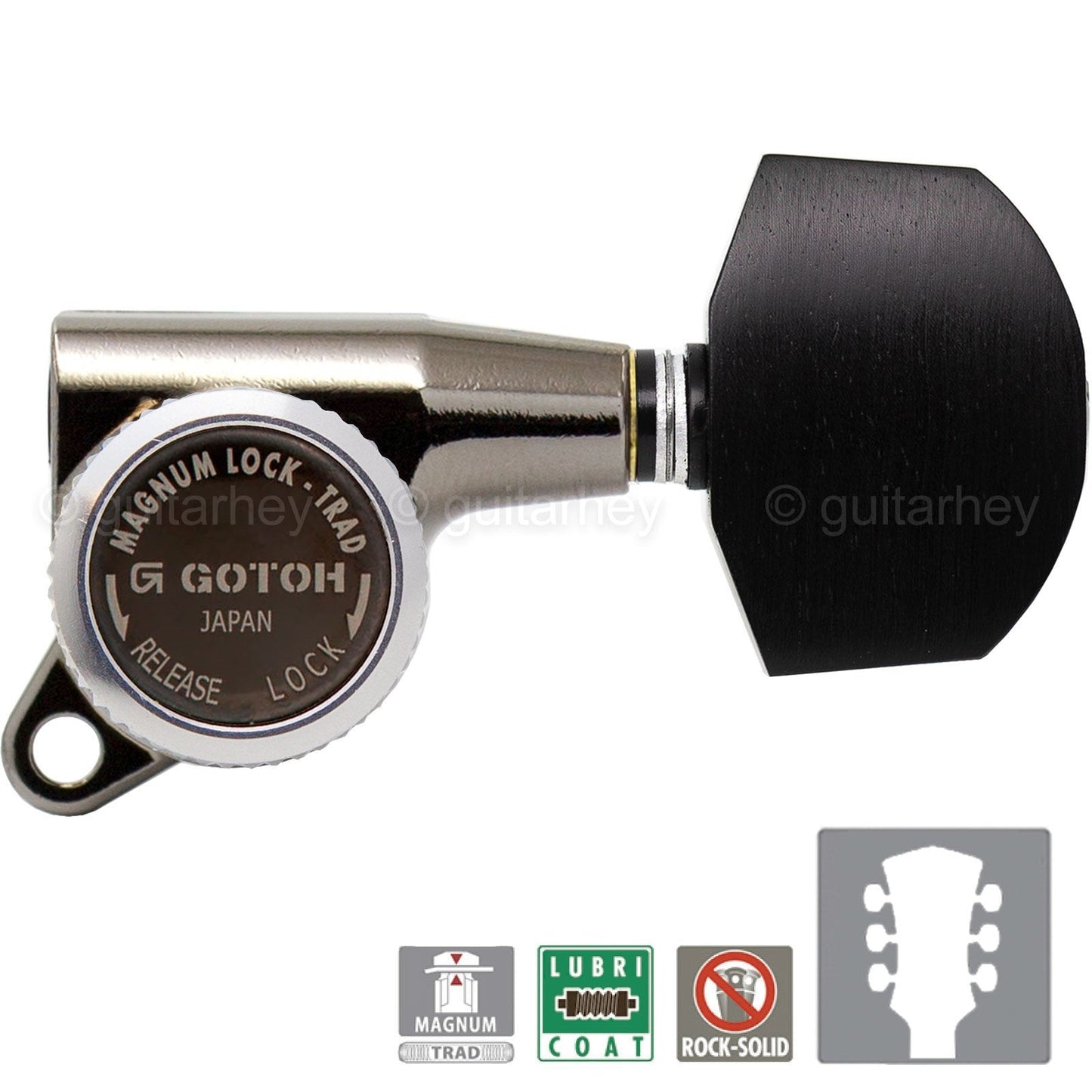 NEW Gotoh SG381-EN01 MGT Locking Tuners L3+R3 Large EBONY Button 3x3 COSMO BLACK
