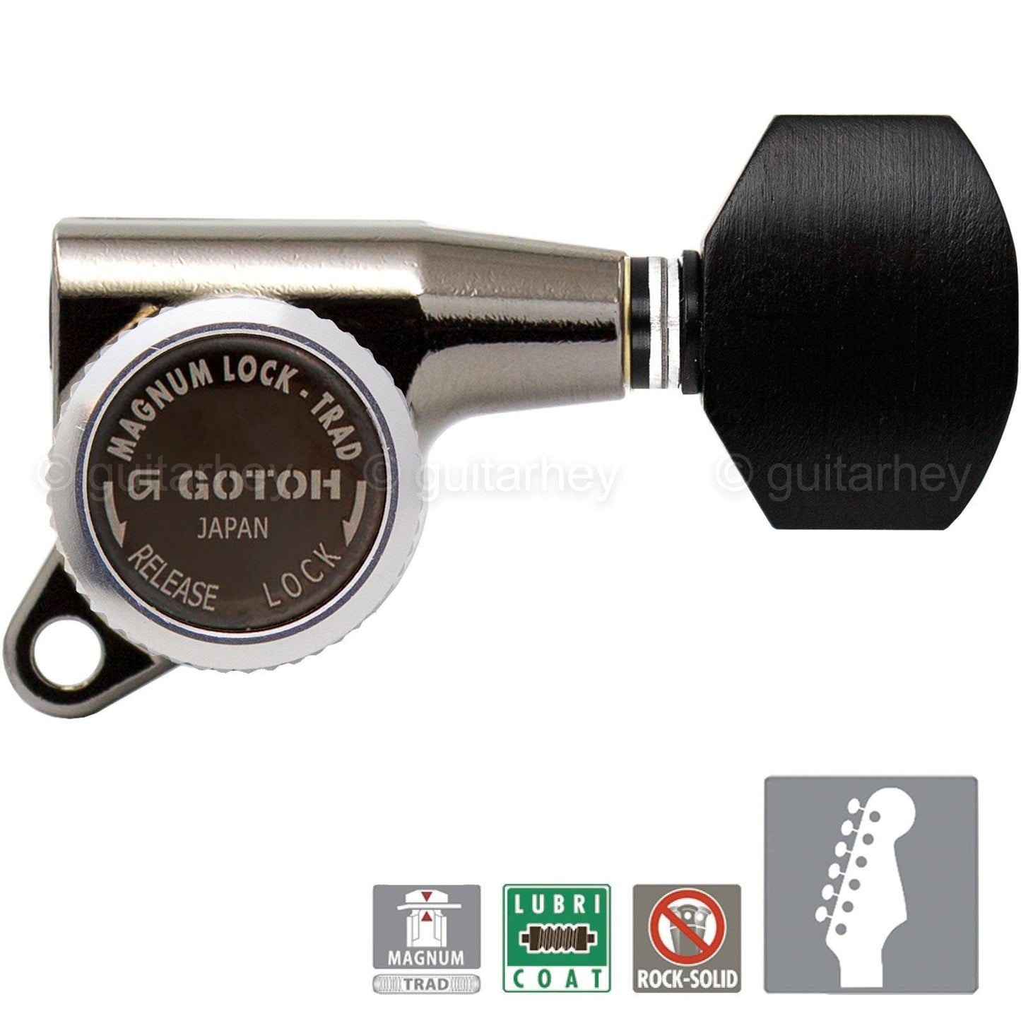 NEW Gotoh SG381-EN07 MGT Locking Tuners 6 in Line w/ EBONY Buttons - COSMO BLACK