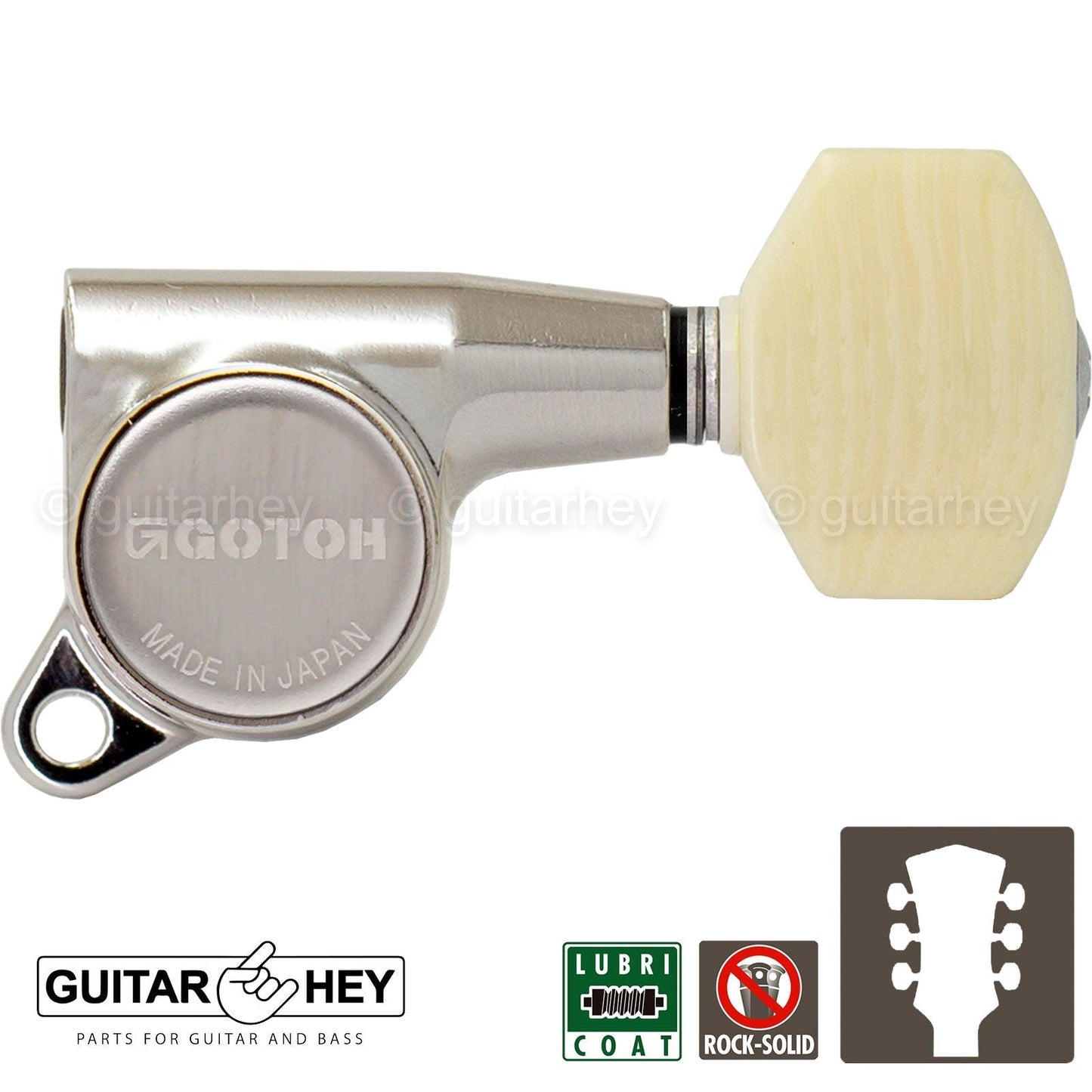 NEW Gotoh SG381-M07 Guitar Tuning L3+R3 IVORY Plastic Buttons Set 3x3 - NICKEL
