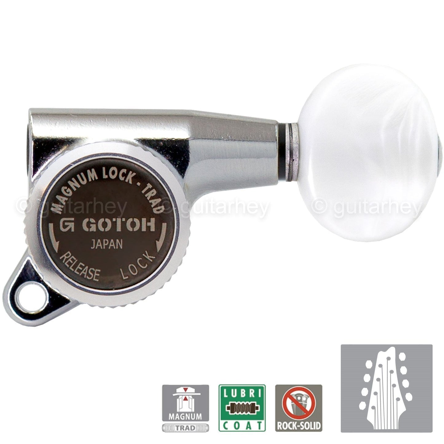 NEW Gotoh SG381 MGT Locking Tuners OVAL PEARL Buttons 8-String Set 4x4 - CHROME