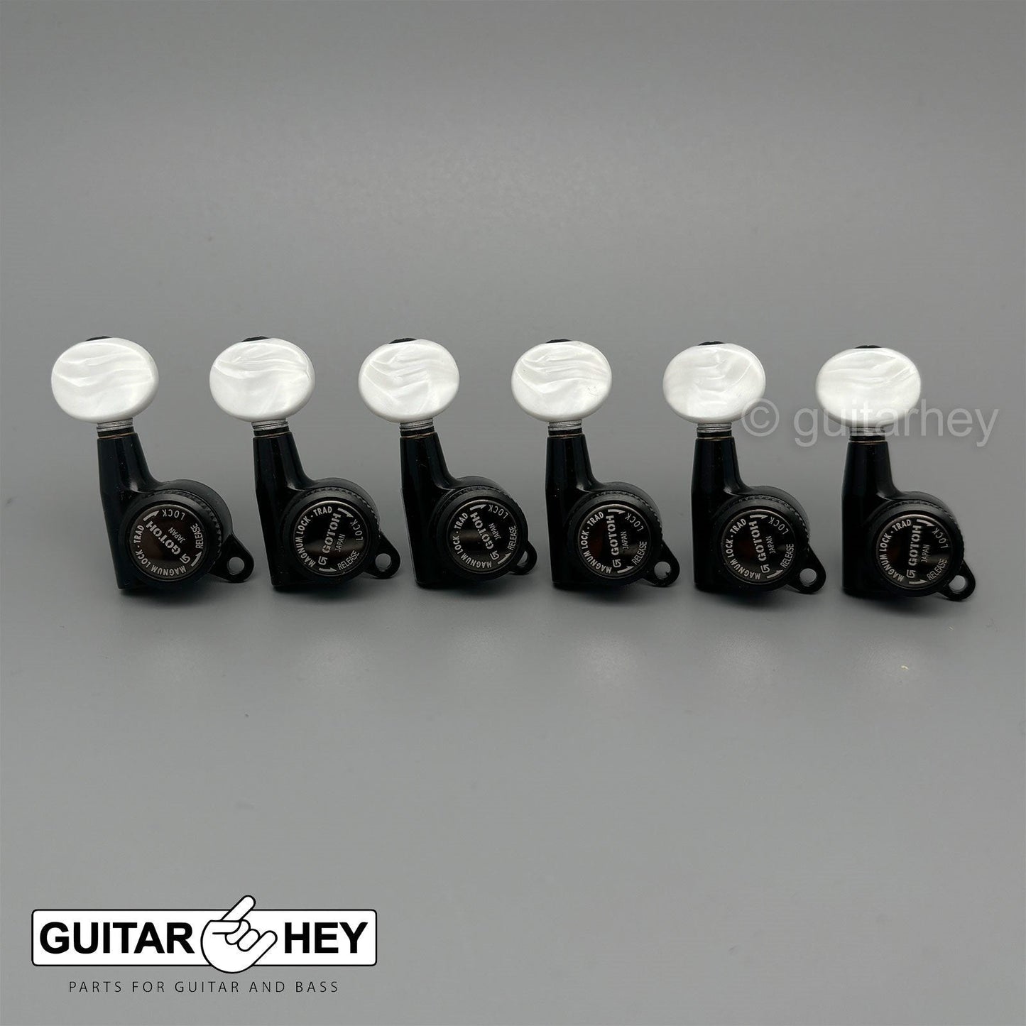 NEW Gotoh SG381-05P1 MGTB Locking Tuners Set 6 in Line OVAL PEARL Buttons, BLACK