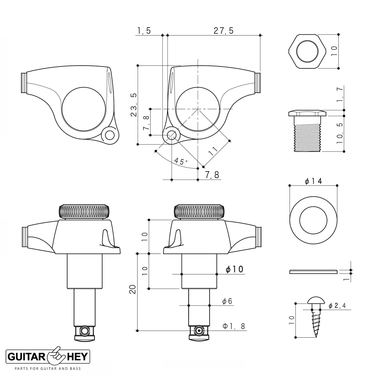 NEW Gotoh SGL510Z-M07 MGT Locking Tuning Keys, IVORY, 21:1 Ratio Set 3x3 - GOLD