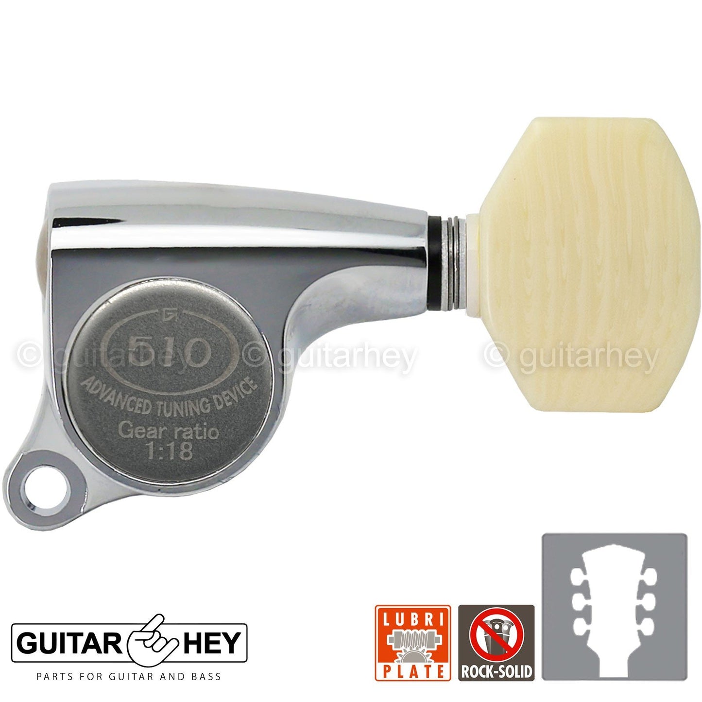 NEW Gotoh SGS510Z-M07 L3+R3 Set Mini Tuners IVORY Buttons 1:18 Ratio 3x3, CHROME