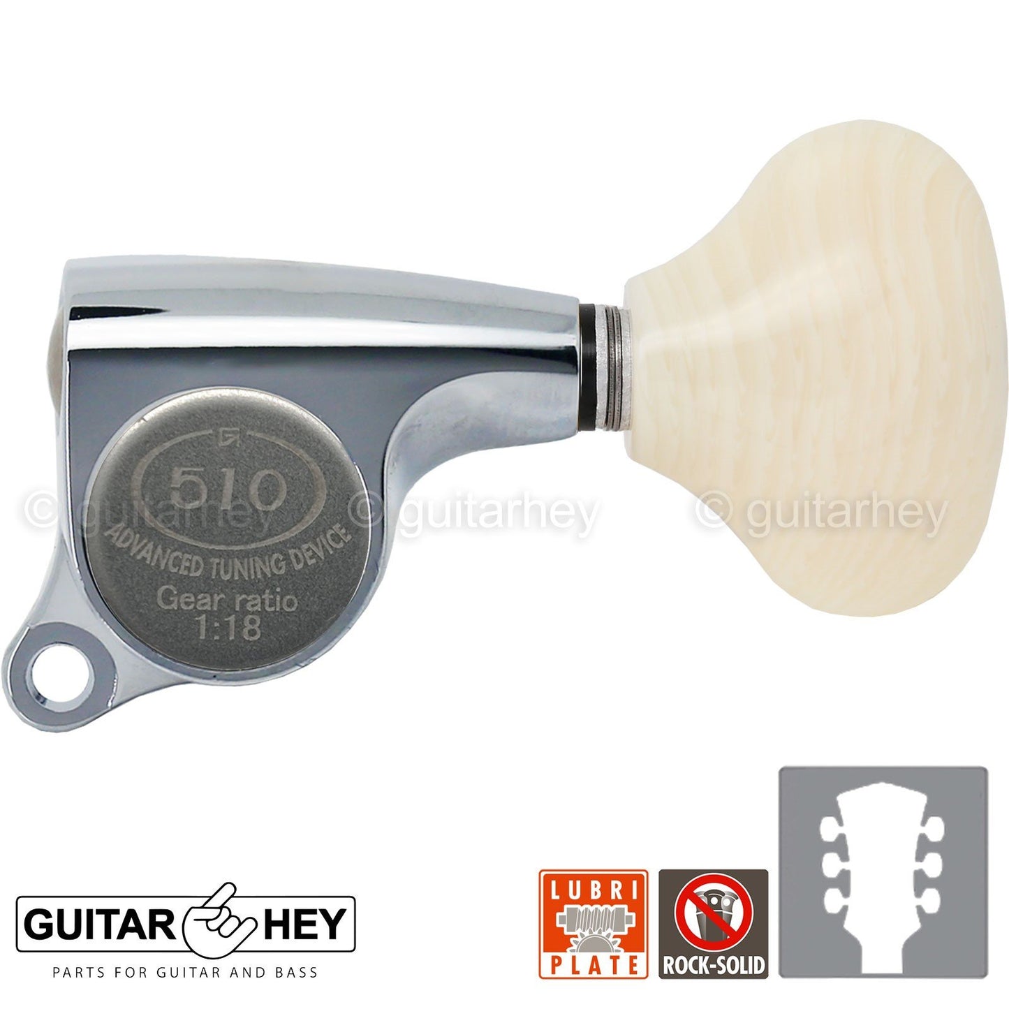NEW Gotoh SGS510Z-VL5 L3+R3 Set Mini Tuners IVORY Buttons 1:18 Ratio 3x3, CHROME
