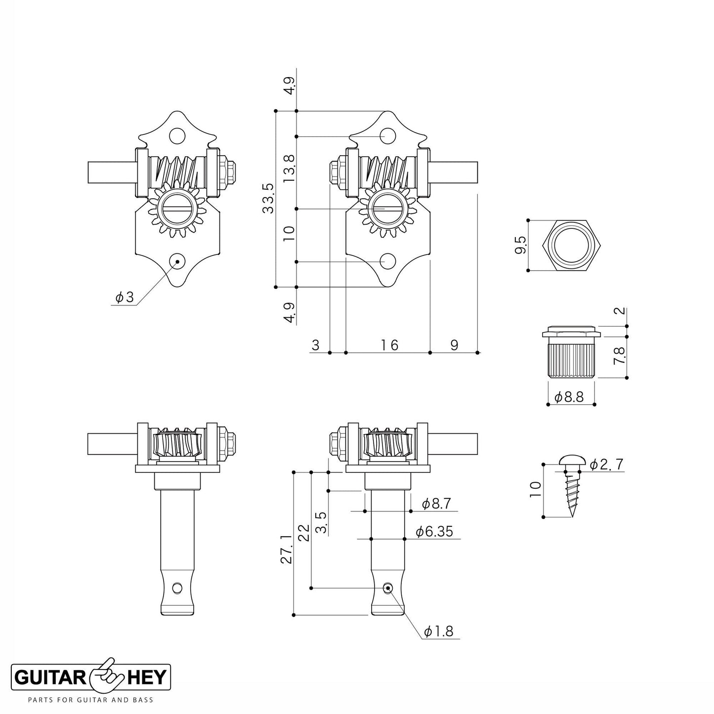 NEW GOTOH SXB510-06M Electric/Acoustic Guitar 1:15 Vintage Tuners 3x3 - NICKEL
