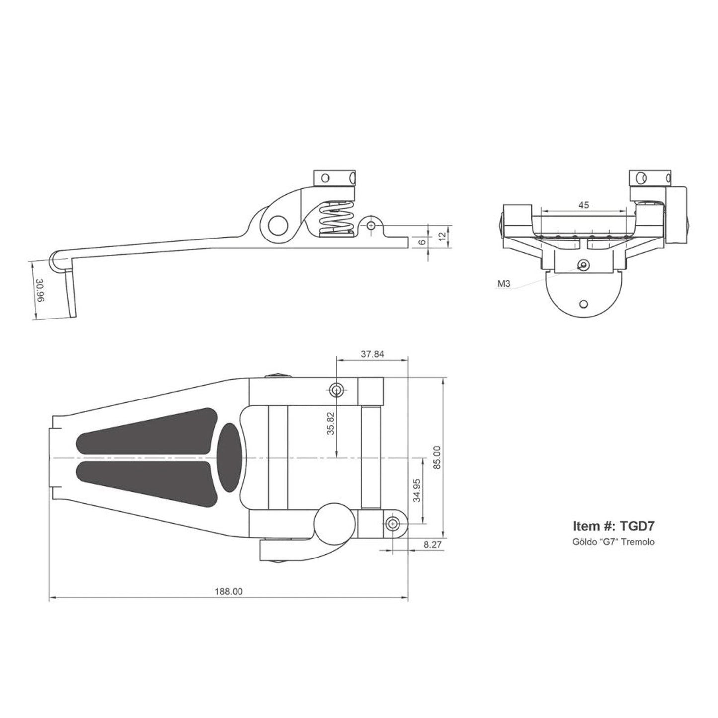 NEW Goldo TGD7 - G7 Tremolo, Long - BIGSBY B7 Style - GOLD