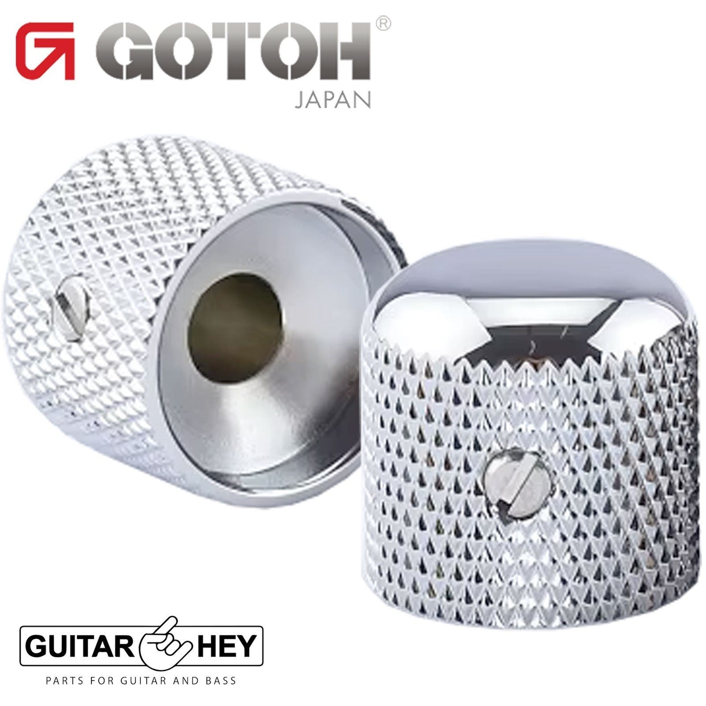 NEW (2) Gotoh VK1-19 - Control Knob - DOME - Bass Guitar 6mm hole METAL - CHROME