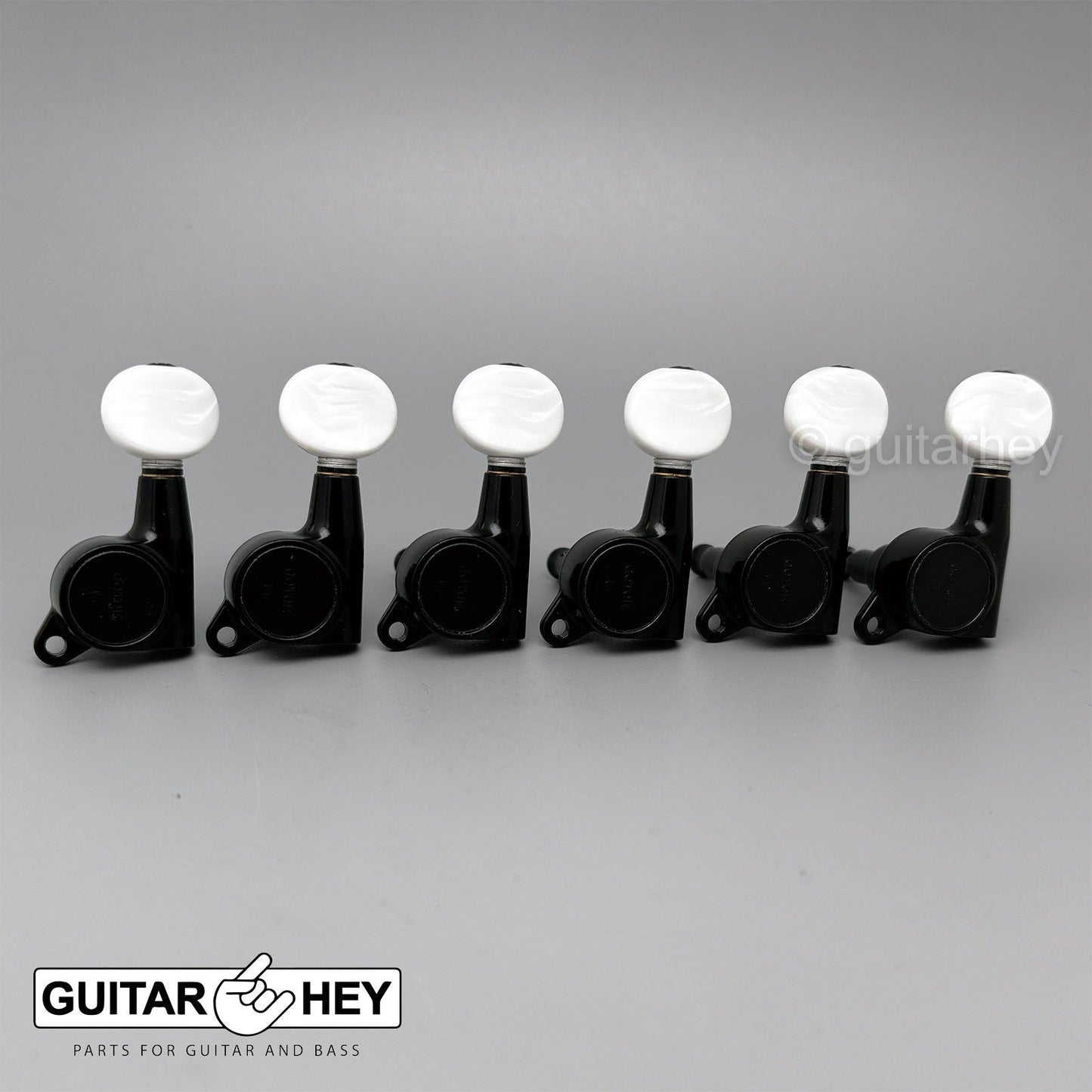 NEW Gotoh SG381-05P1 Set 6 in Line Mini Tuners OVAL Pearloid LEFT-HANDED - BLACK
