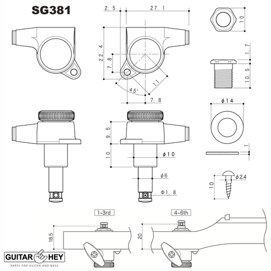 NEW Gotoh SG381-07 MGT Locking Tuners 6 in line Set Mini Keys 16:1 - CHROME