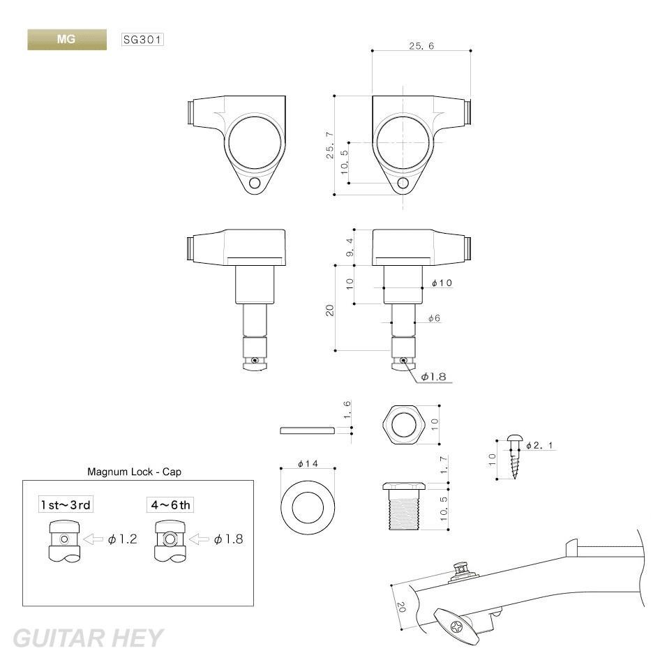 Gotoh SG301-M01 MG Magnum Locking L3+R3 Set w/ Large IVORY Buttons 3x3 - GOLD