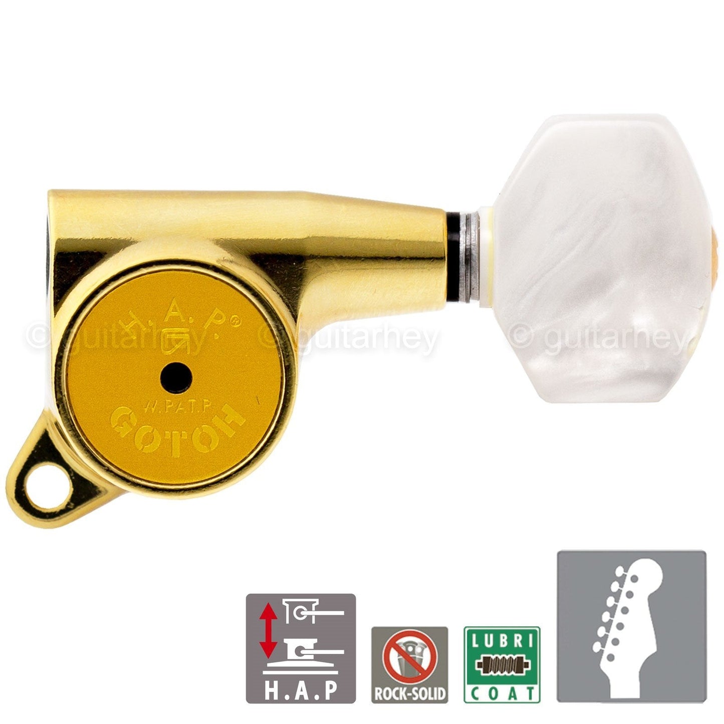 NEW Gotoh SG381-P7 HAP 6 in line Adjustable Tuners Set Pearloid Buttons - GOLD