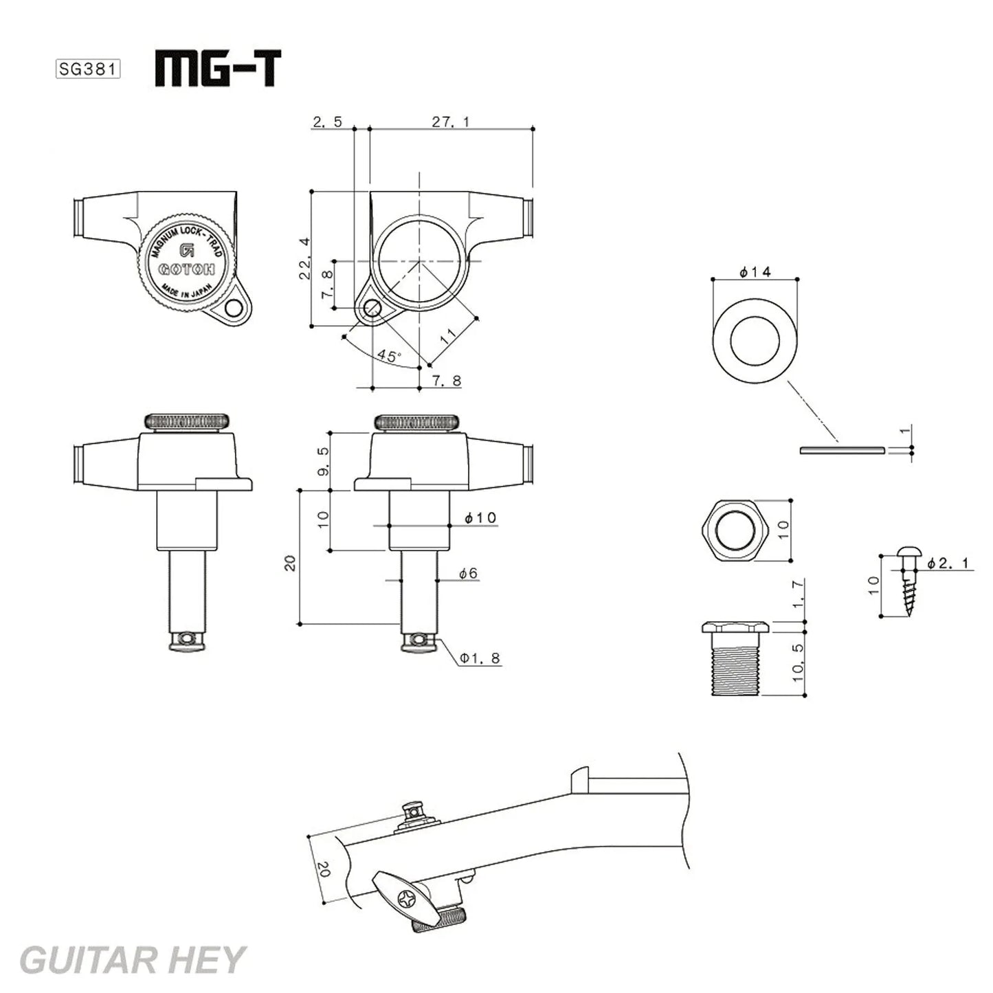 NEW Gotoh SG381-04 MGT L3+R3 MAGNUM LOCK-TRAD Keystone Buttons Set 3x3 - GOLD