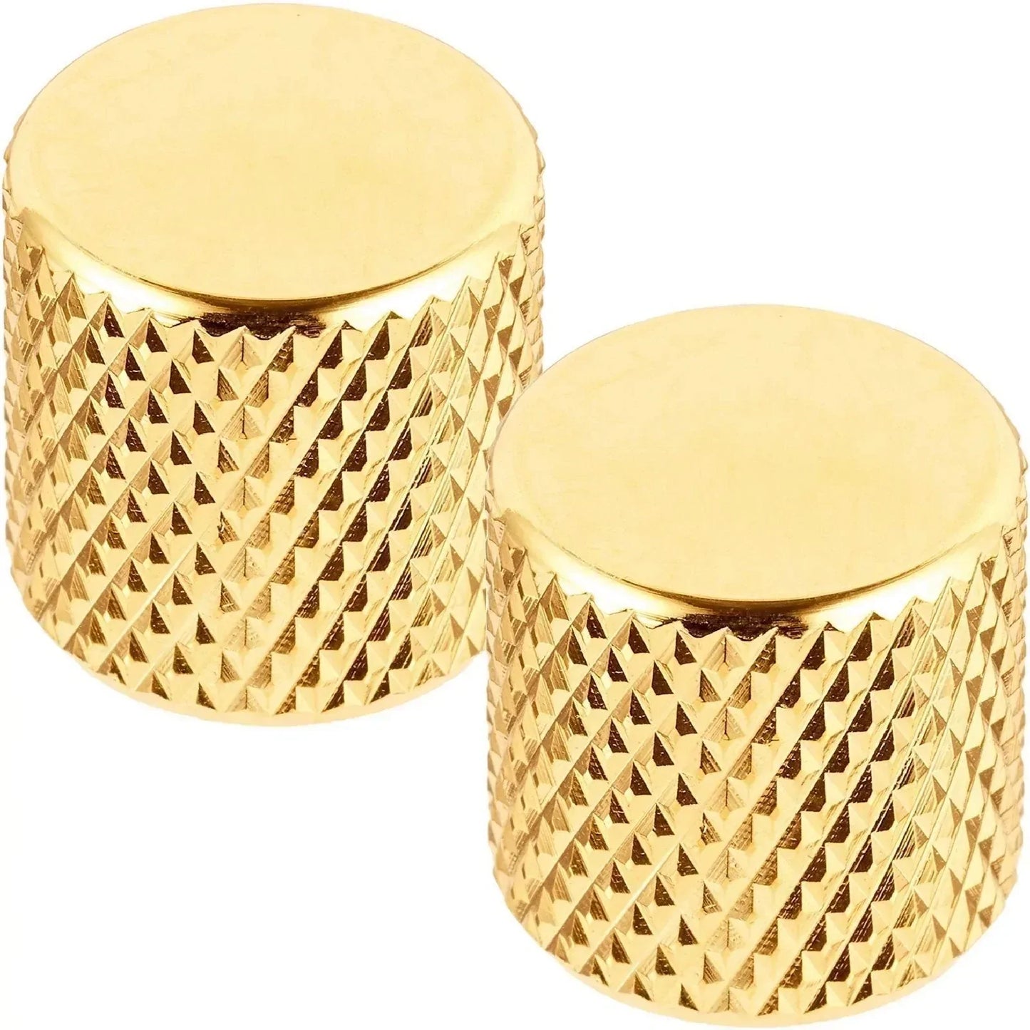 NEW (2) Gold Brass Flat Barrel Knobs w/ Set Screw for Telecaster, Bass 6mm ID