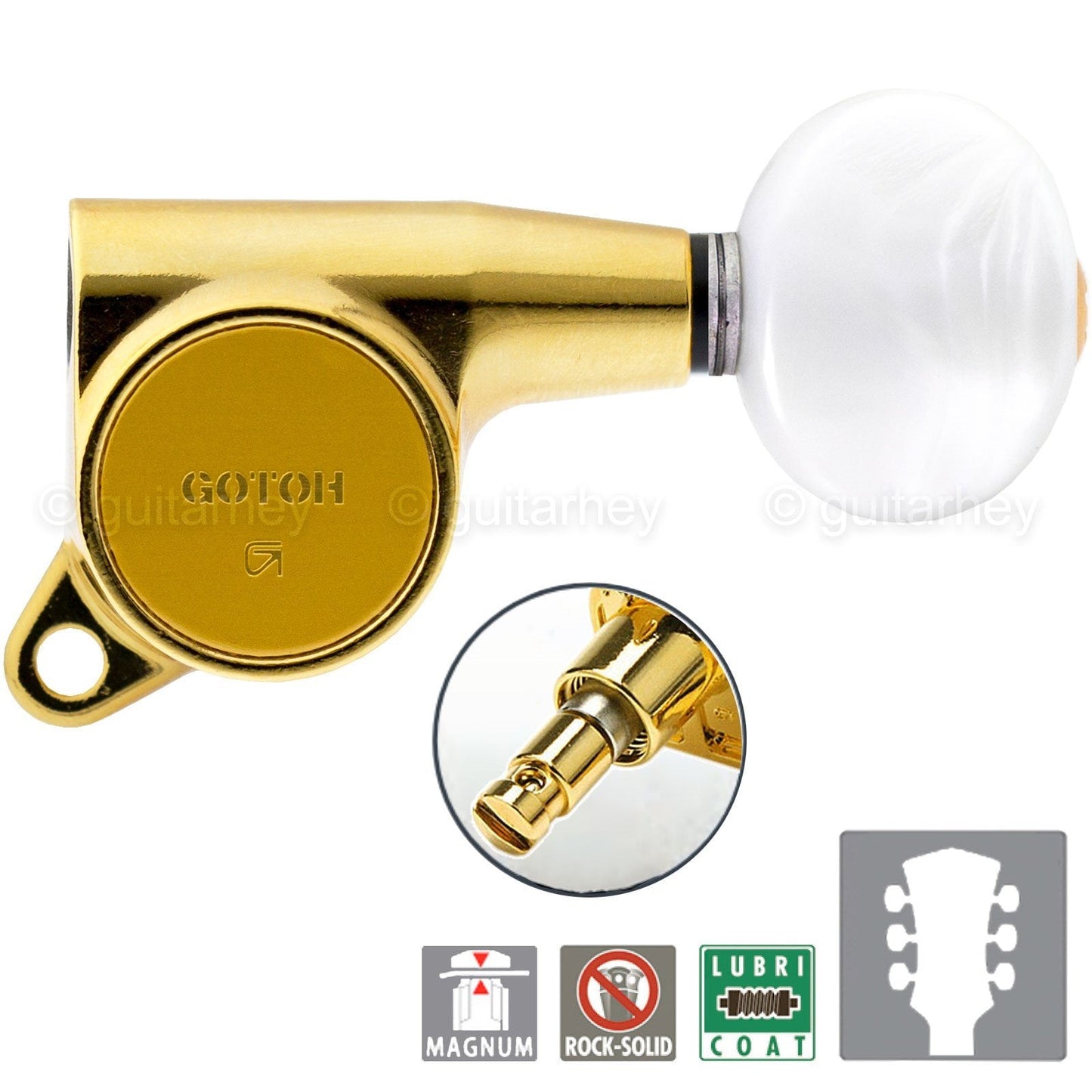 NEW Gotoh SG381-05P1 MG L3+R3 Locking Tuning Keys Set OVAL PEARLOID 3x3 - GOLD