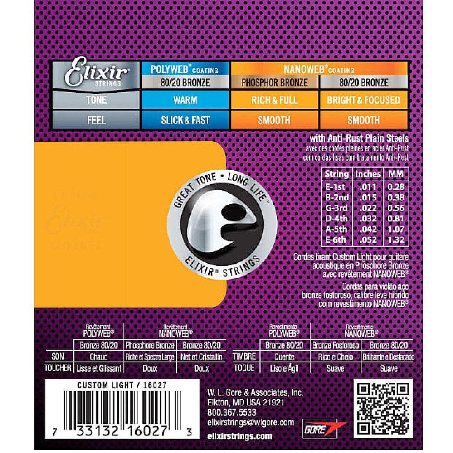 NEW Genuine Elixir NANOWEB Phosphor Bronze Acoustic 16027 Custom Light .011-.052