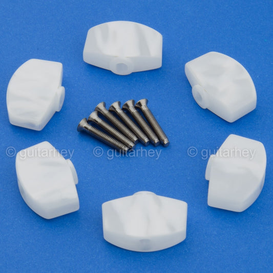 NEW (6) LARGE Buttons For SCHALLER Tuning Key Tuners M6 Mini - WHITE PEARLOID