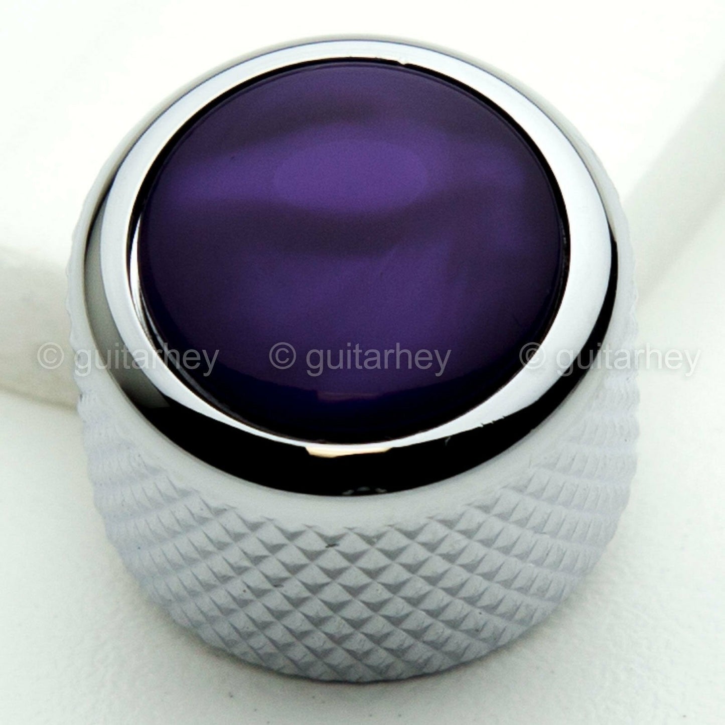 NEW (1) Q-Parts Guitar Knob CHROME with ACRYLIC PURPLE PEARL on Dome KCD-0068
