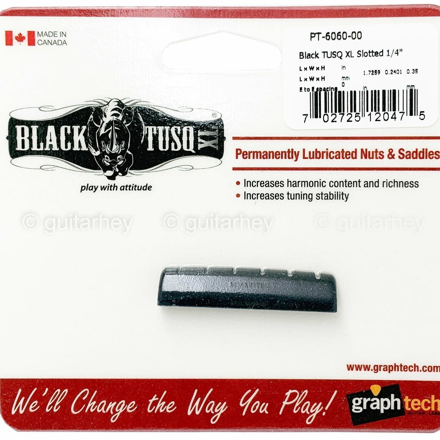 NEW Graph Tech TUSQ XL Slotted NUT 44 x 6.14 x 9.19mm PT-6060-00 - BLACK