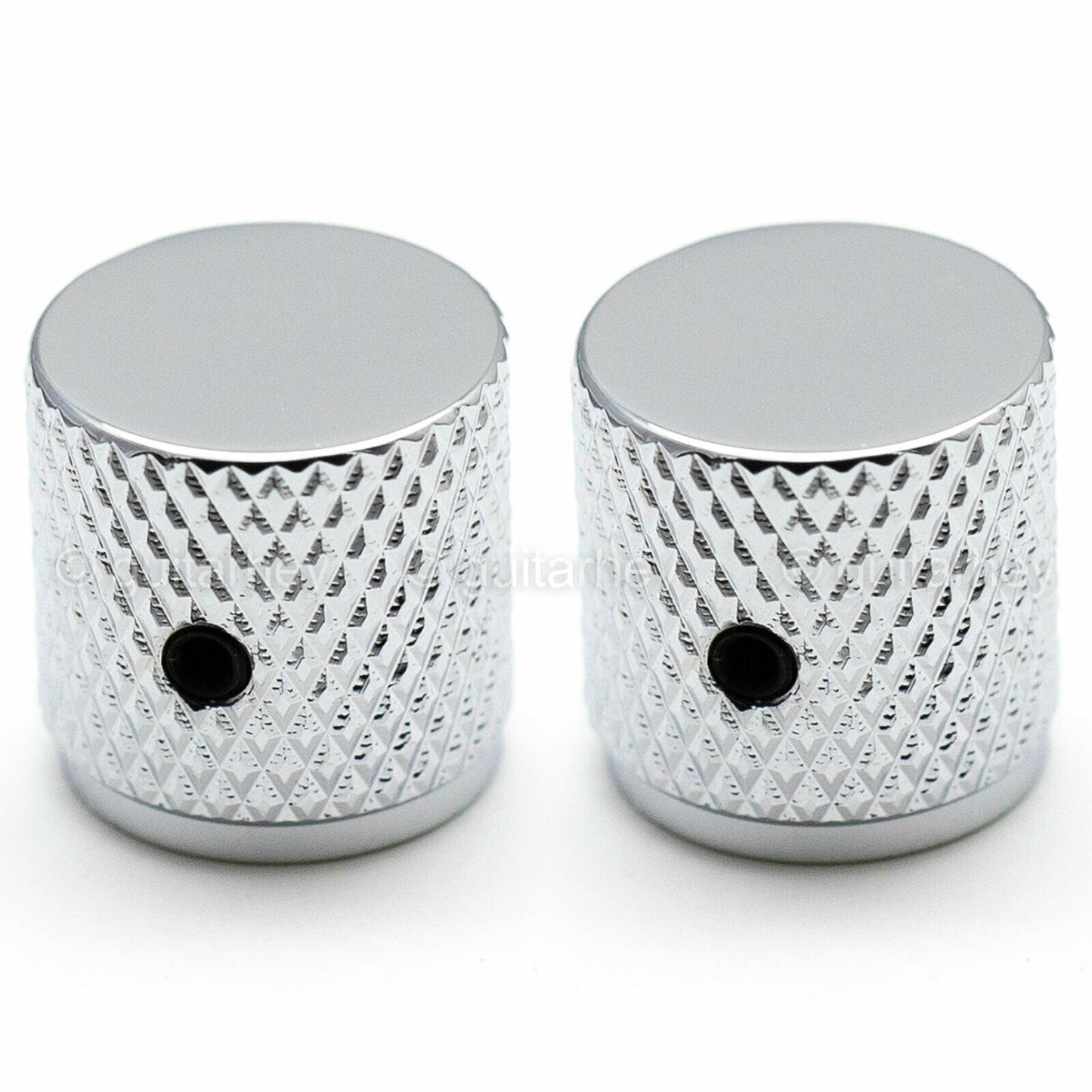 NEW (2) BRASS Flat Barrel Knobs w/ Set Screw for Guitar & Bass 6mm ID - CHROME