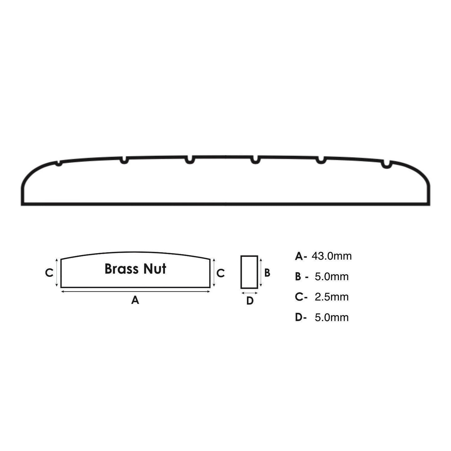 NEW High Quality Slotted Nut For Guitar 43mm Curved Top - Made in Japan - BRASS