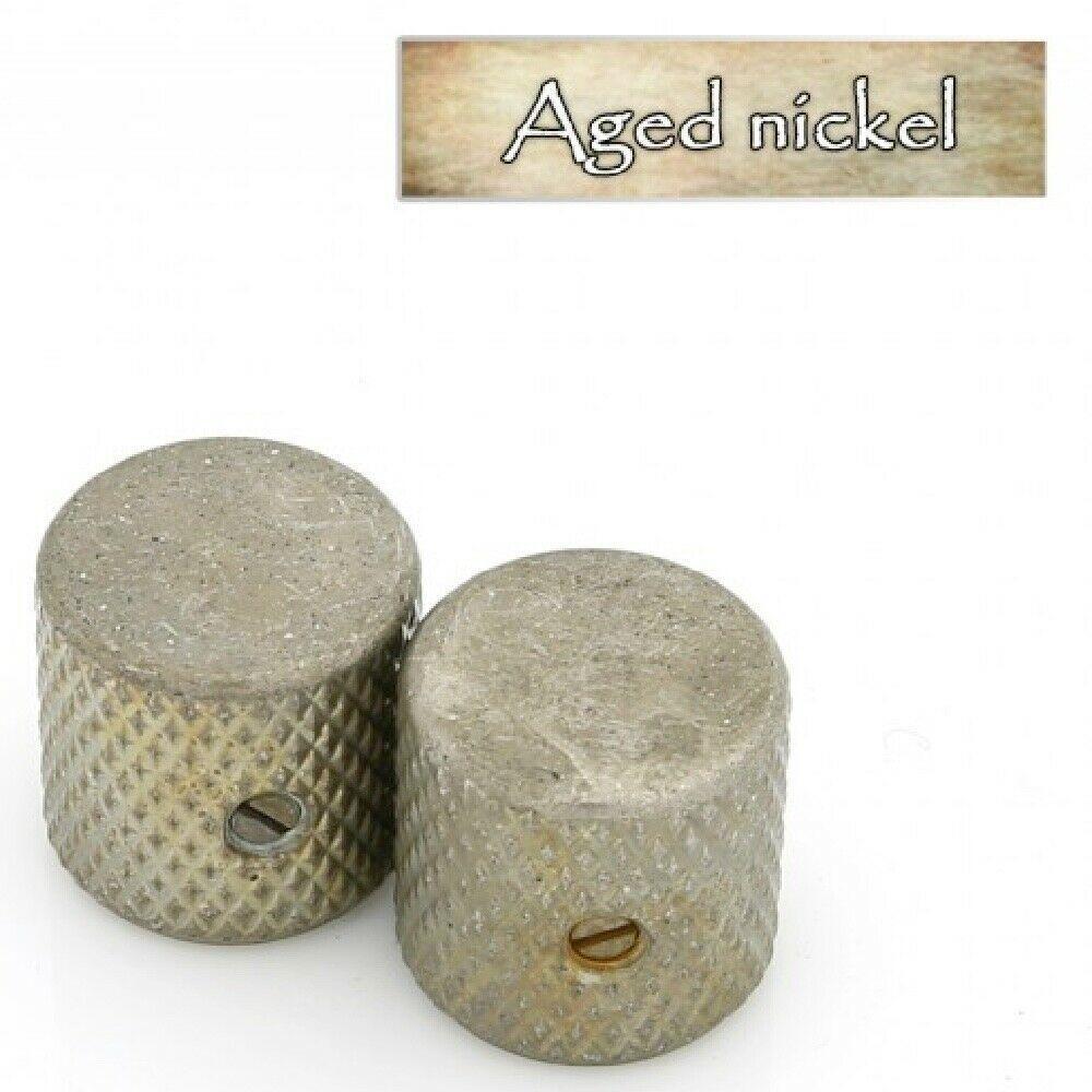 NEW Q-Parts Aged Collection Flat Knob Set For Fender '59 P. Bass - AGED NICKEL