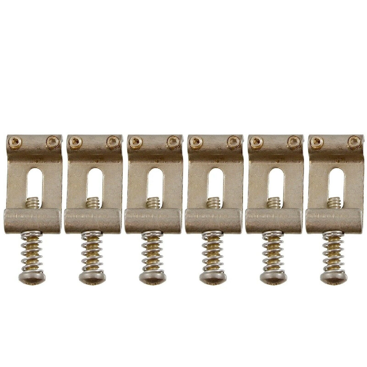 NEW (6) Vintage Style Stamped Bent Saddles For Fender Strat - AGED NICKEL