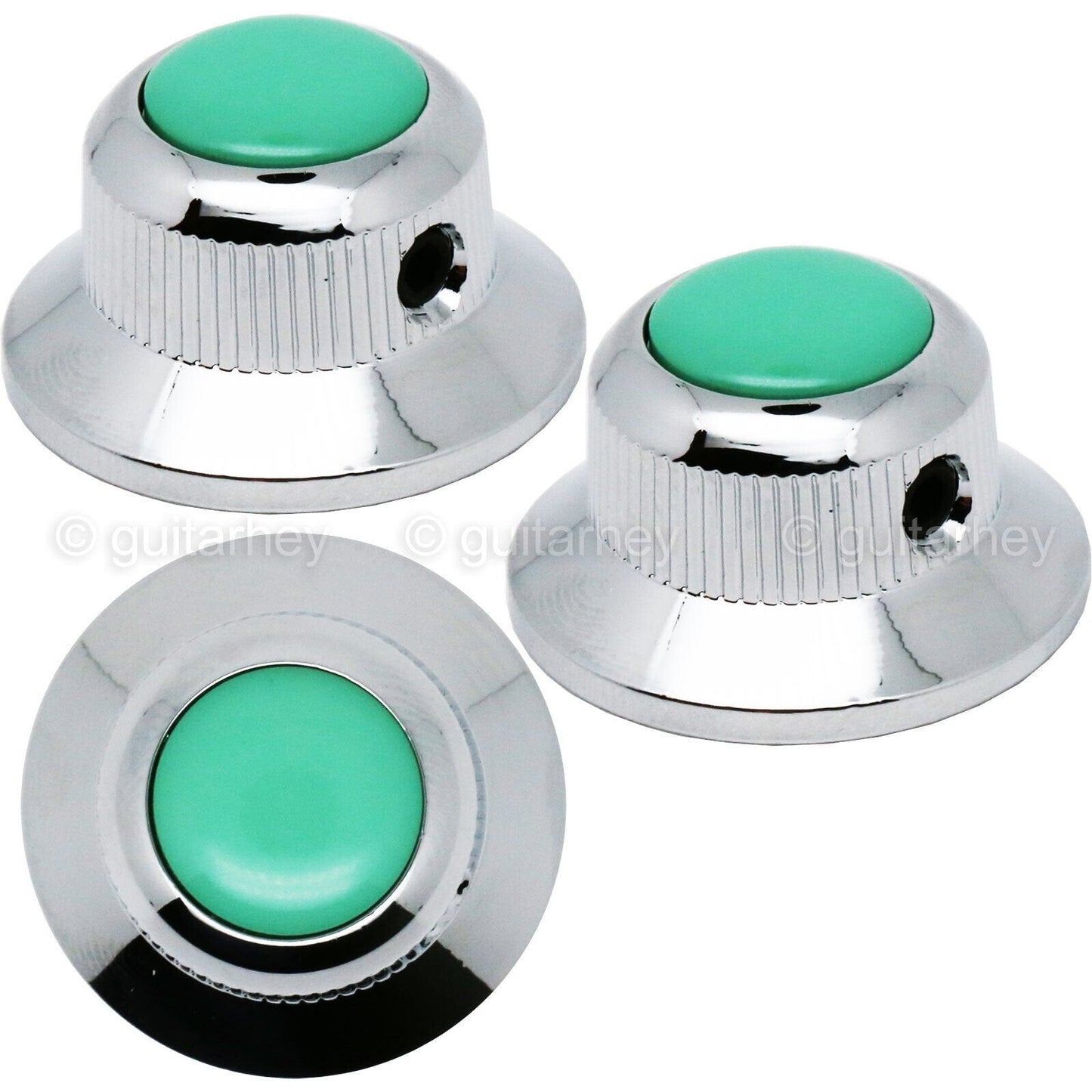 NEW (3) Q-Parts UFO Guitar Knobs KCU-0743 Acrylic Teal on Top - CHROME