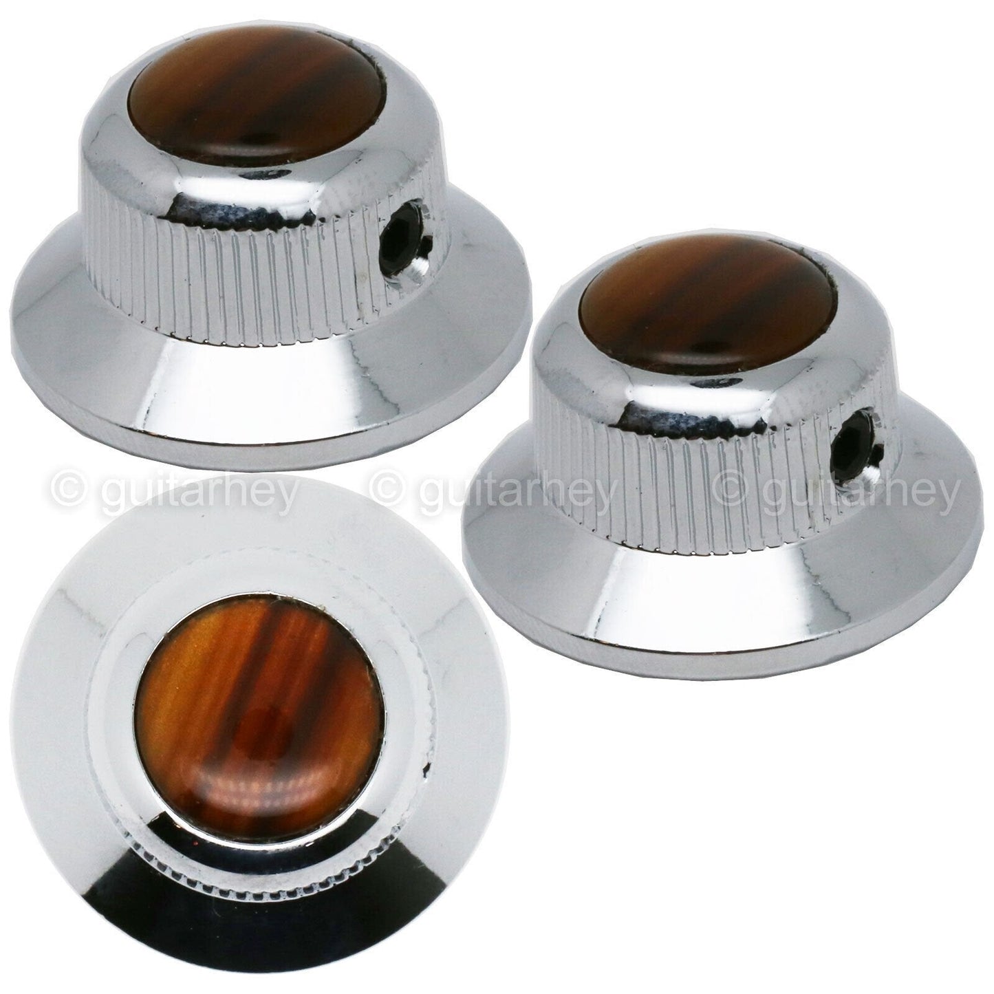 NEW (3) Q-Parts UFO Guitar Knobs KCU-0746 Acrylic Tortoise on Top - CHROME