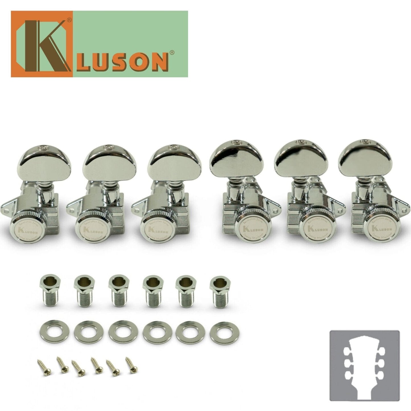 NEW Kluson 3 Per Side Revolution Series E-Mount Locking Tuning Machines - CHROME