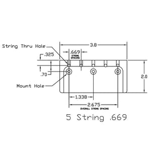 NEW Hipshot 5A500AB 5-String A Style Aluminum Bass Bridge .669" Spacing - BLACK