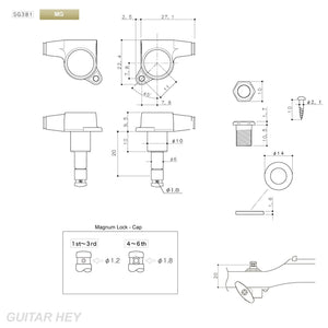 NEW Gotoh SG381-07 MG Magnum Locking Tuning SMALL Buttons Keys Set 3x3 - GOLD