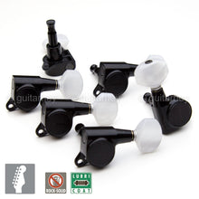 Load image into Gallery viewer, NEW Gotoh SG381 Tuners Set 6 in line Keys PEARLOID Buttons Right Hand - BLACK