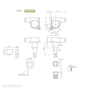 NEW Gotoh SG381 Tuners Set 6 in line Keys TORTOISE Buttons Right Hand - BLACK