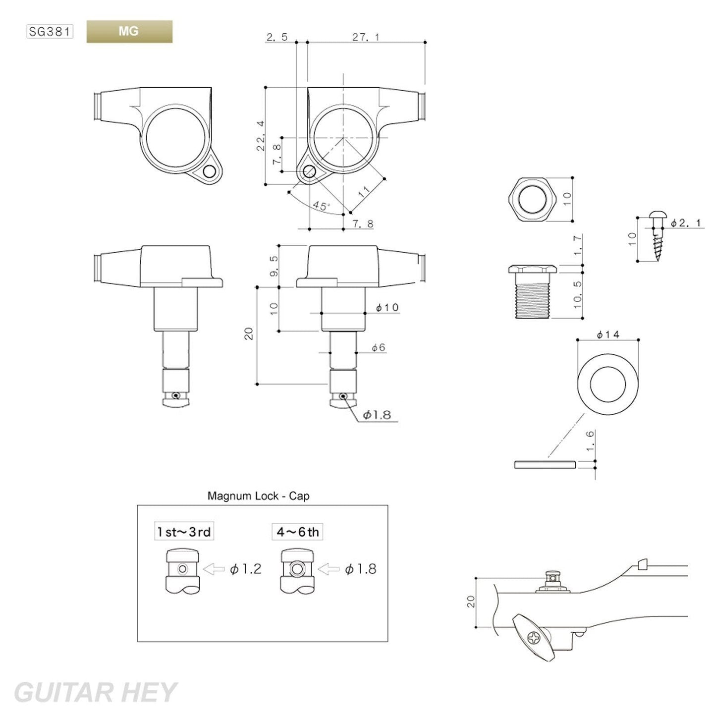 NEW Gotoh SG381-M07 MG Magnum LOCKING Tuners Tuning Keys 3X3 - COSMO BLACK