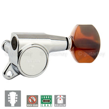 Load image into Gallery viewer, NEW Gotoh SG381 MG MAGNUM LOCKING L3+R3 TORTOISE Tuning Keys Set 3x3 - CHROME