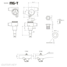 Load image into Gallery viewer, NEW Gotoh SG360 MGT 6 In-Line Set MAGNUM Locking WHITE PEARLOID Buttons - BLACK