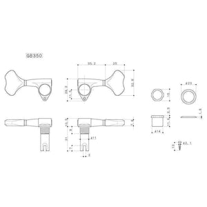 Gotoh GB350 RES-O-LITE Aluminum Bass 4-String Tuning Keys L2+R2 Set 2x2 - GOLD