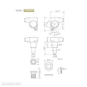 NEW Gotoh SG360 LEFT HANDED 6 In-Line Mini Tuner Keys TORTOISE Buttons - BLACK