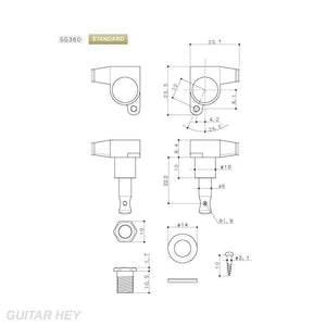 NEW Gotoh SG360-P7 LEFT HANDED 6 In-Line Mini Tuner Keys PEARLOID Buttons, BLACK