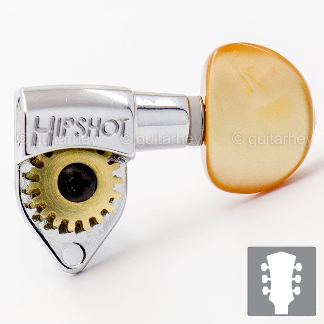 NEW Hipshot Classic Tuner SMALL AMBER Buttons w/ UMP Plates Kit 3x3 - CHROME