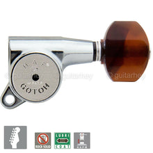 Load image into Gallery viewer, NEW Gotoh SG381 HAPM 6 in line Tuners Locking Set w/ TORTOISE Buttons - CHROME