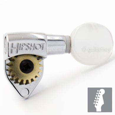 NEW Hipshot 6 in Line Classic Tuner OVAL PEARLOID Buttons w/ UMP Plates - CHROME