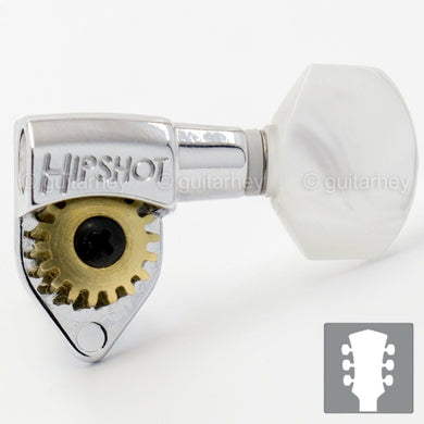 NEW Hipshot Classic Open-Gear Tuners PEARLOID Buttons w/ UMP Plates 3x3 - CHROME