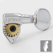Load image into Gallery viewer, NEW Hipshot 6 in Line Classic Tuner SMALL OVAL Buttons w/ UMP Plates - CHROME