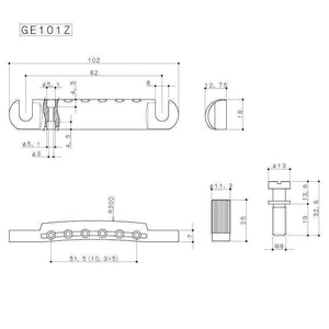 Gotoh GE101Z Zinc Diecast Tailpiece w/ Metric Studs for Import Guitars - NICKEL