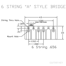 Load image into Gallery viewer, NEW Hipshot 6-String A Style Bridge for Bass ALUMINUM .656 String Space - CHROME