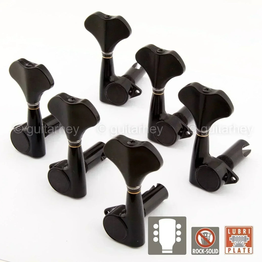 NEW Gotoh GB350 RES-O-LITE Aluminum Bass 6-String Tuning Keys L3+R3 Set - BLACK