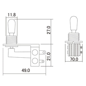 NEW Right Angle 3-Way Toggle Switch for 2-Pickups - Made in Japan - BLACK KNOB